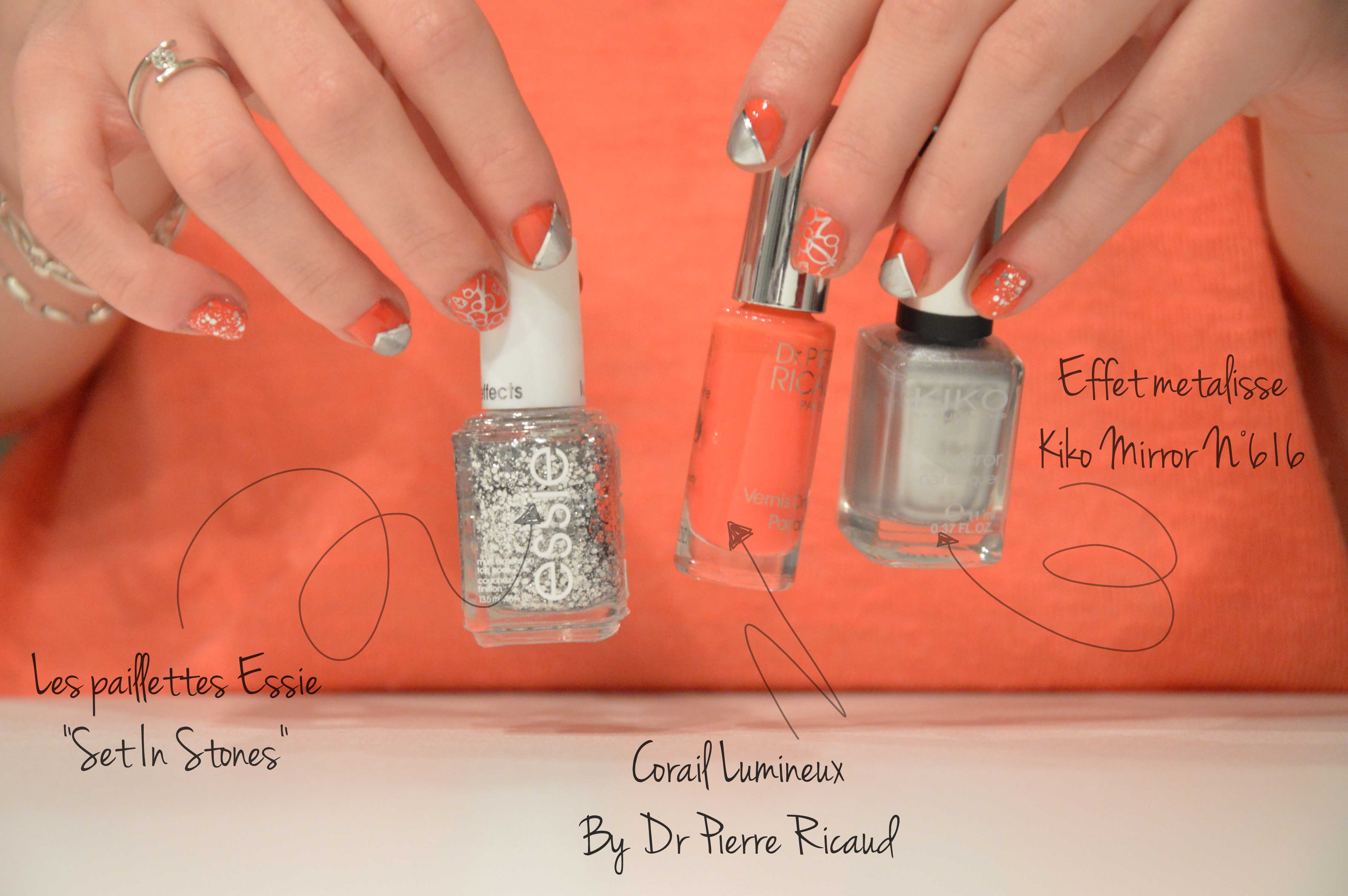ALITTLEB_BLOG_BEAUTE_LE_NAILART_POUR_LES_NULLES_BASE_DR_PIERRE_RICAUD_CORAIL_LUMINEUX_KIKO_MIRROR_ESSIE_SET_IN_STONES